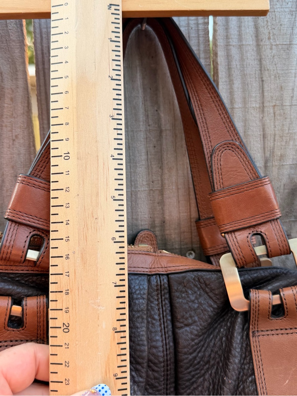 Michael Kors Brown & Cognac Leather Shoulder Tote - Picture 7 of 9